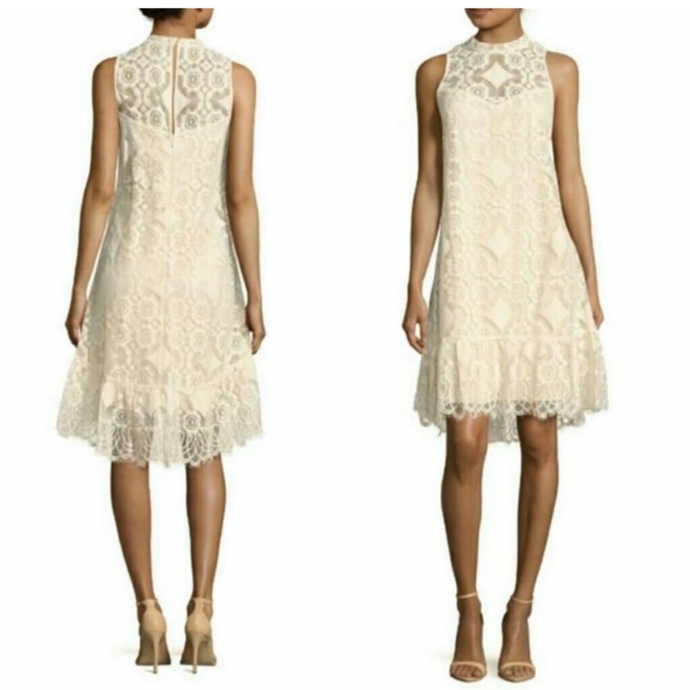 Erin Fetherston Cream Ivory Mara Lace Hi-Lo Shift Dress Womens size 10